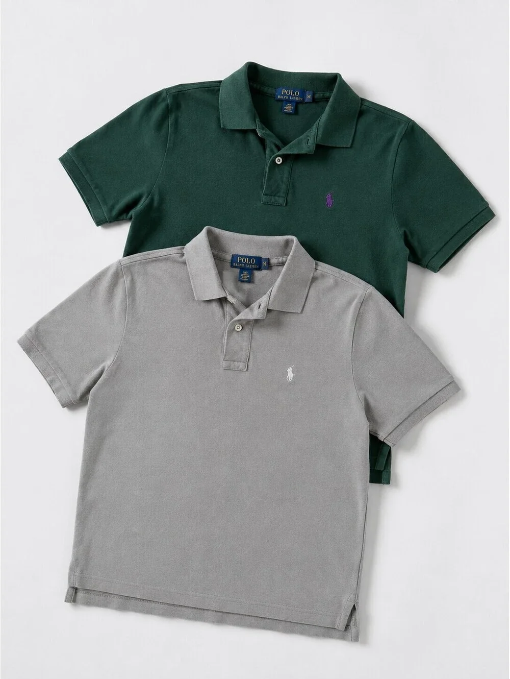 Polo Ralph Lauren Boys Polo Shirt Lot 2 Gray Green Size M 10-12 Cotton